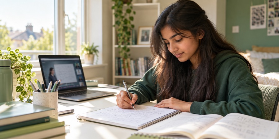 Student practising Maths during an online lesson